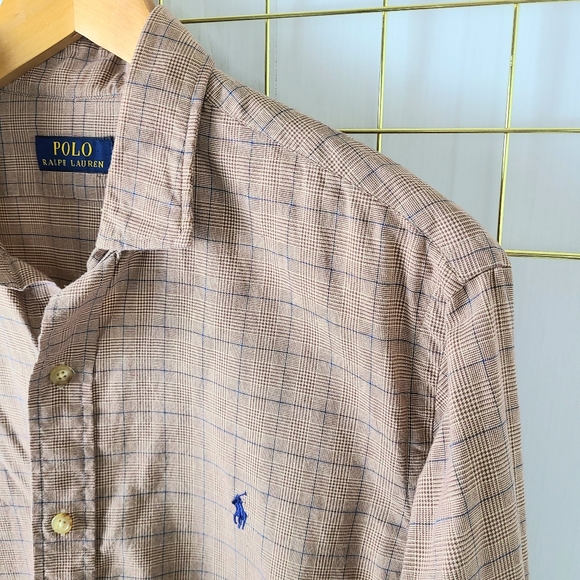 Polo Ralph Lauren Brown Tan Plaid Button-Down Cotton Shirt - Picture 4 of 9